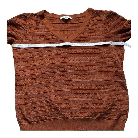 VINTAGE CLEO PETITES V-Neck Pointelle Sweater Size Large Light Brown - Picture 10 of 12